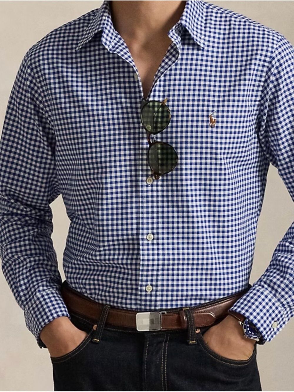 Polo by Ralph Lauren Blue and White Check Long-Sleeve Button-Down Shirt - Picture 6 of 7